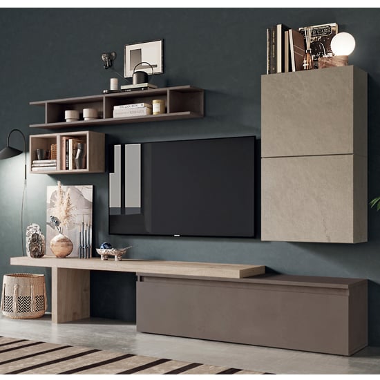 Read more about Akron wooden entertainment unit in clay bronze and cadiz oak