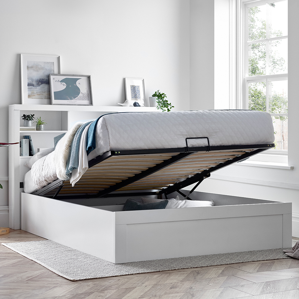 Akron Wooden Ottoman Storage King Size Bed In White