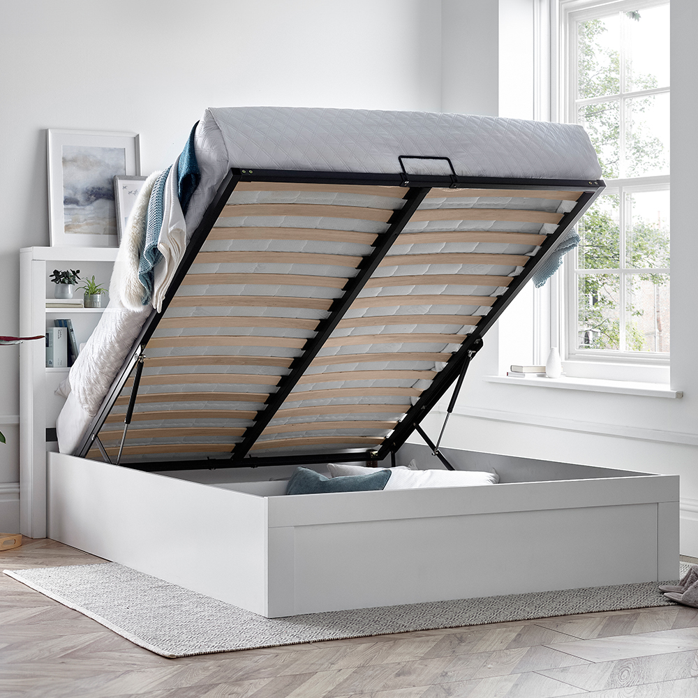 Akron Wooden Ottoman Storage King Size Bed In White