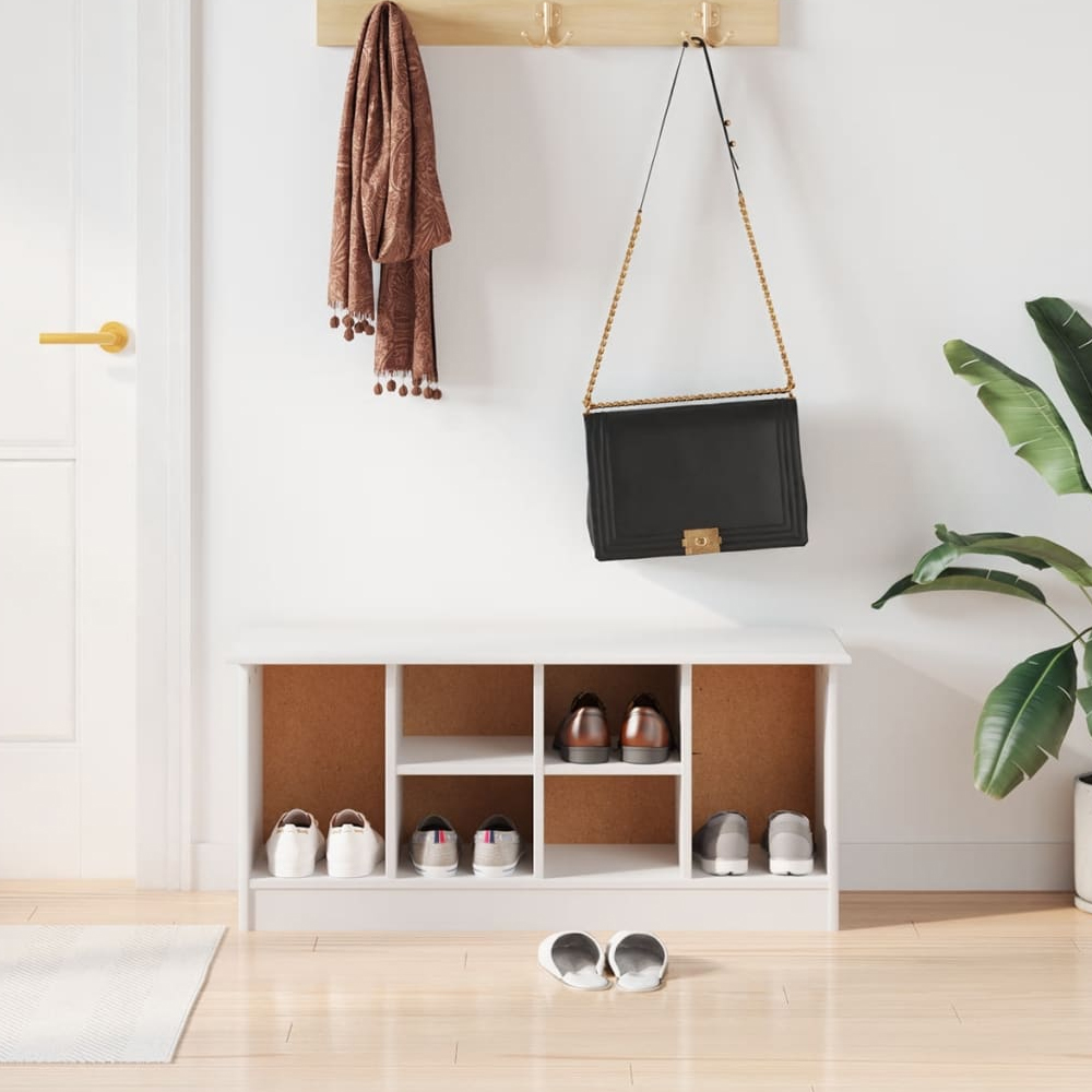 Read more about Akron wooden shoe storage bench with 6 shelves in white