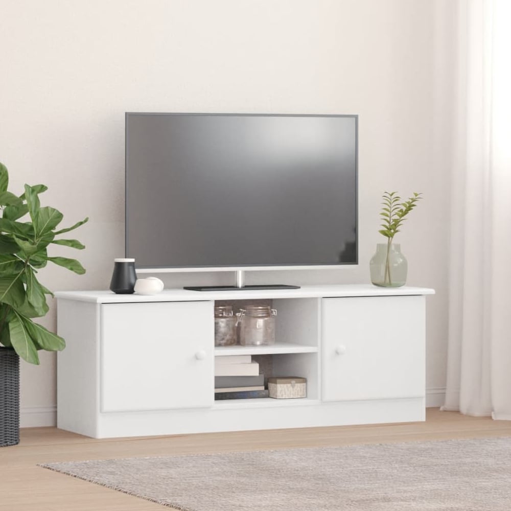 Read more about Akron wooden tv stand with 2 doors in white