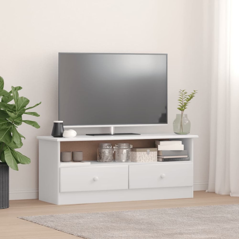 Read more about Akron wooden tv stand with 2 drawers in white