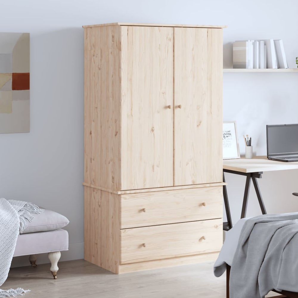 Read more about Akron wooden wardrobe with 2 doors 2 drawers in natural