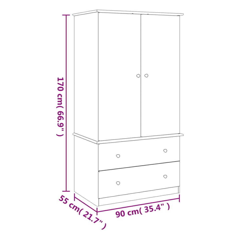 Akron Wooden Wardrobe With 2 Doors 2 Drawers In White