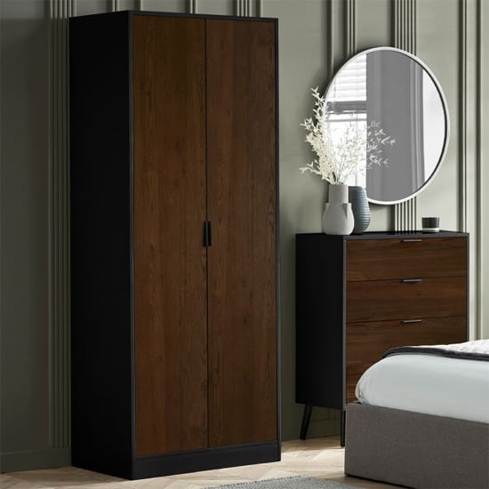 Read more about Akron wooden wardrobe with 2 doors in walnut and black