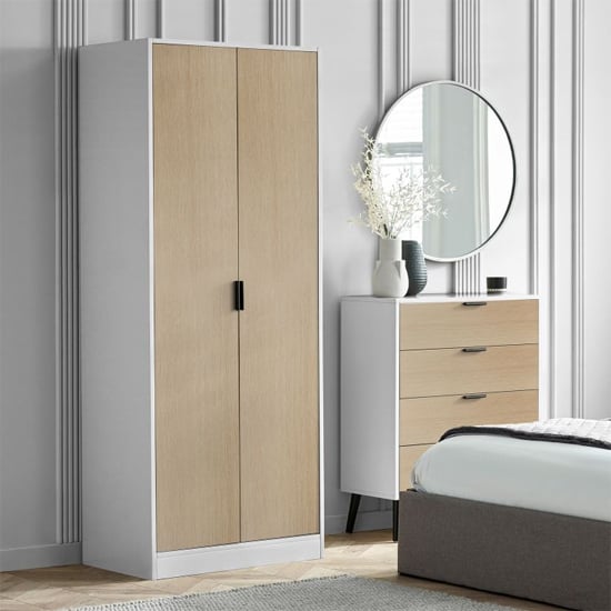Read more about Akron wooden wardrobe with 2 doors in white and oak