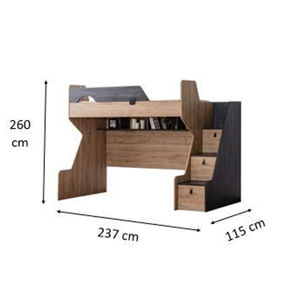 Aktif Wooden Children Bunk Bed in Anthracite