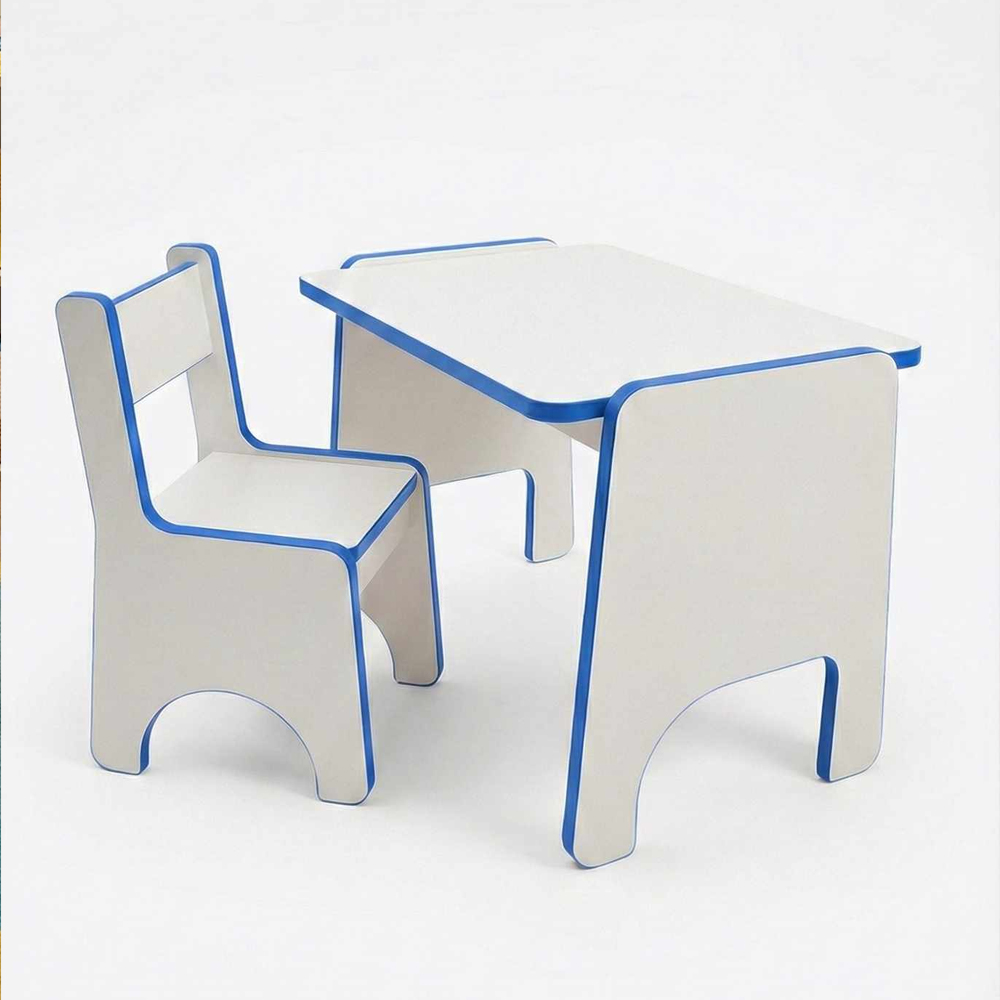 Aktif Wooden Kids Table and Chair Set in Blue and White