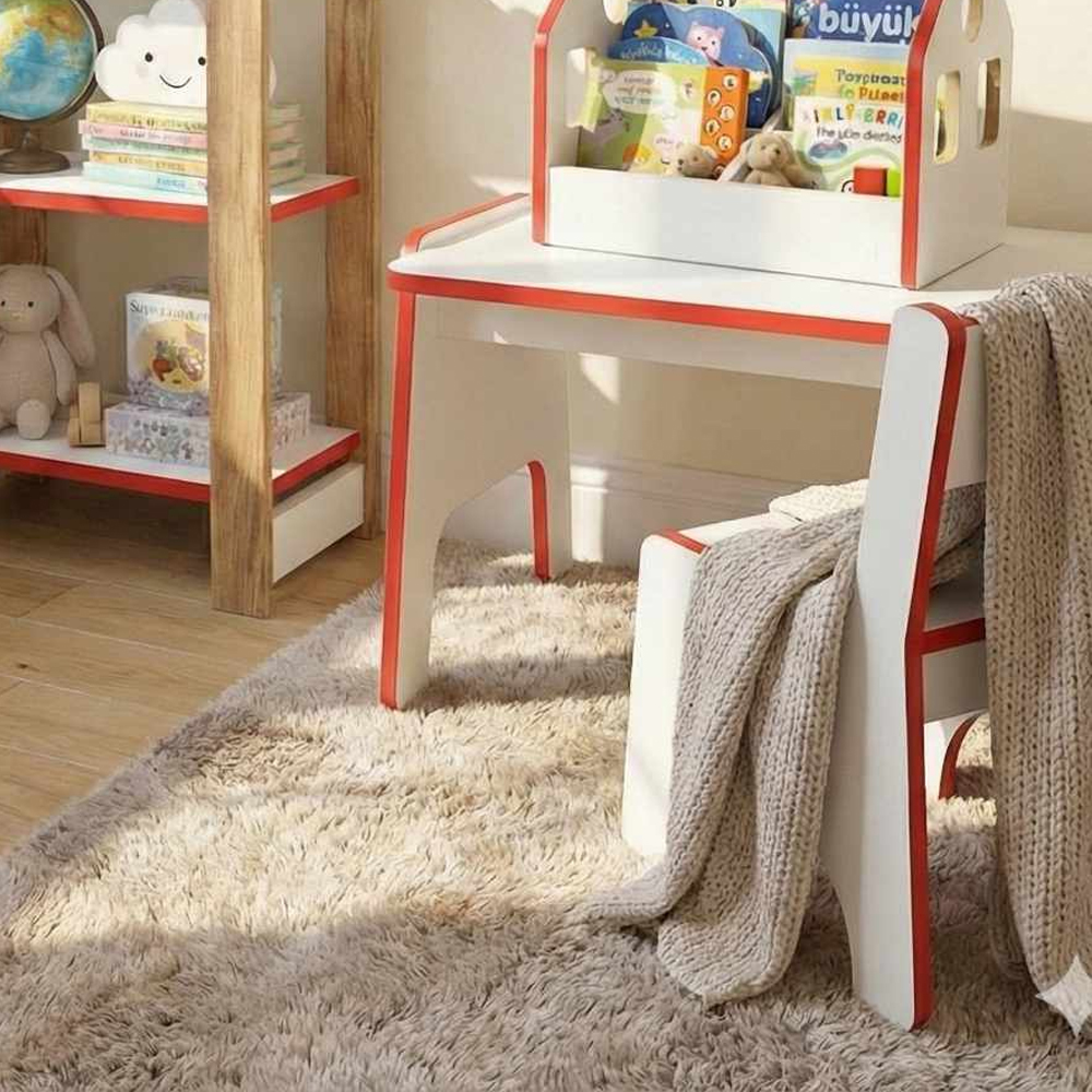 Aktif Wooden Kids Table and Chair Set in Red and White