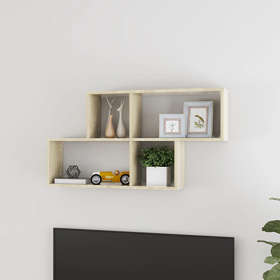 Akua Wooden Wall Cube Shelf In Sonoma Oak Furniture in Fashion