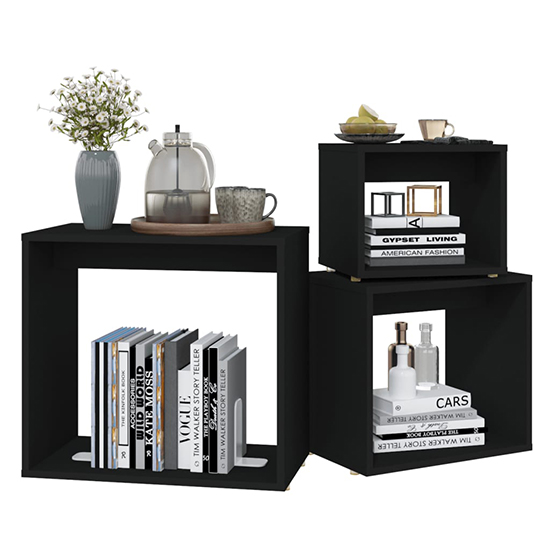 Akuna Wooden Nest Of 3 Tables In Black
