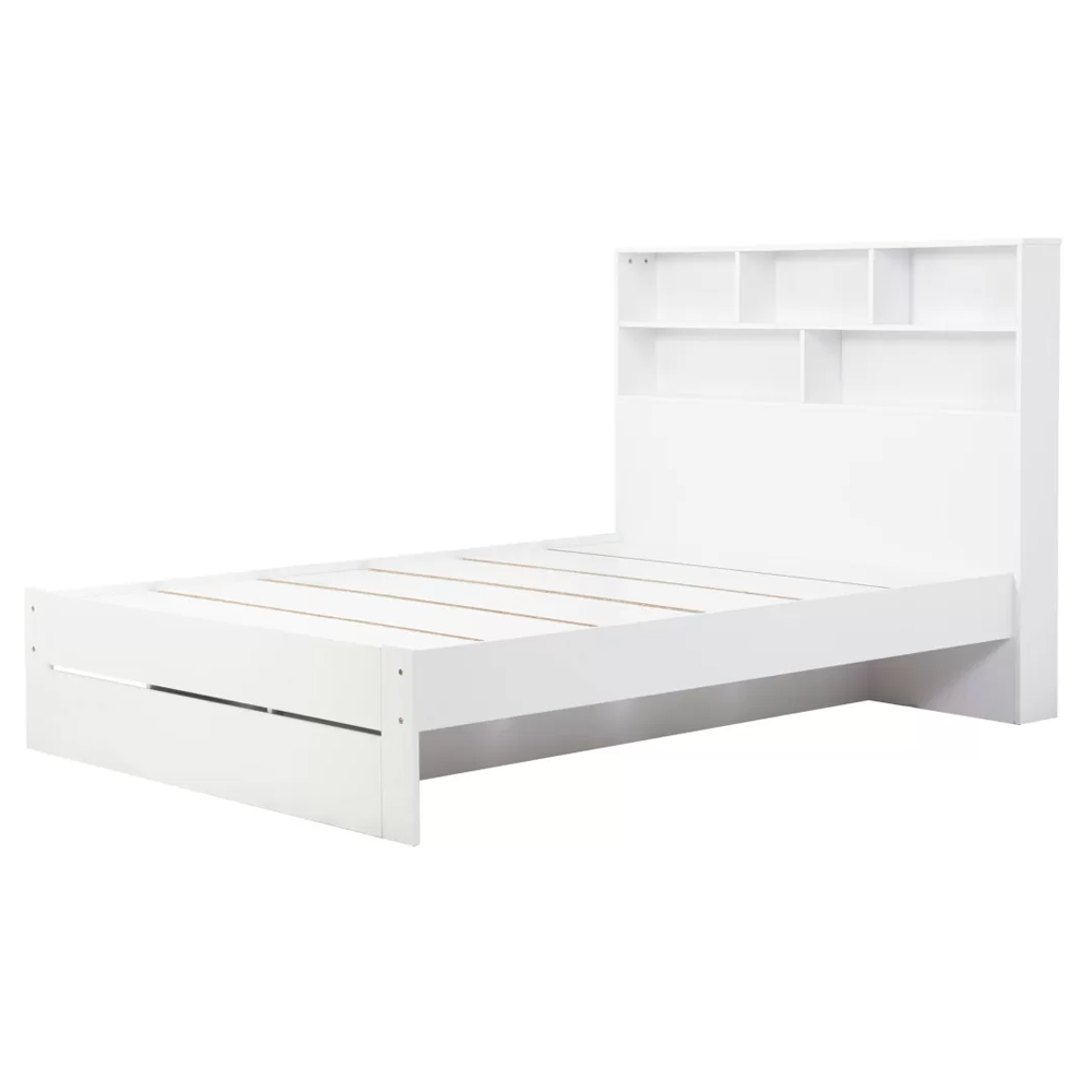 Alafia Wooden Storage Double Bed With 1 Drawer In White