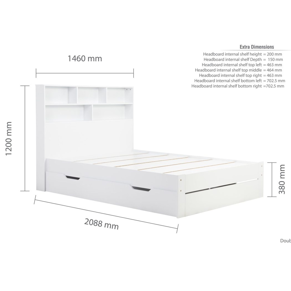 Alafia Wooden Storage Double Bed With 1 Drawer In White