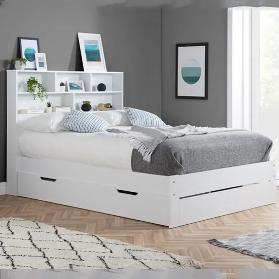 Alafia Wooden Storage Double Bed In White