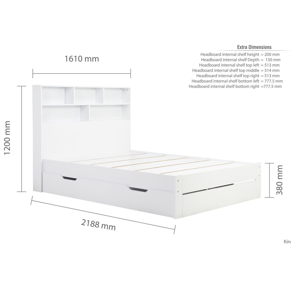 Alafia Wooden Storage King Size Bed With 1 Drawer In White