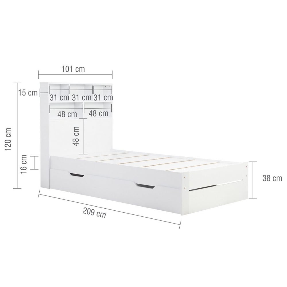 Alafia Wooden Storage Single Bed In White