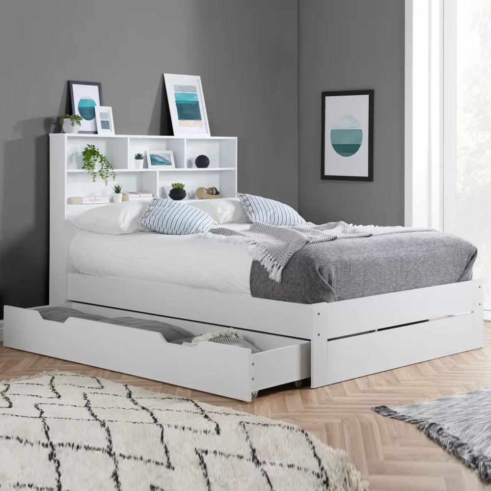 Alafia Wooden Storage Small Double Bed With 1 Drawer In White