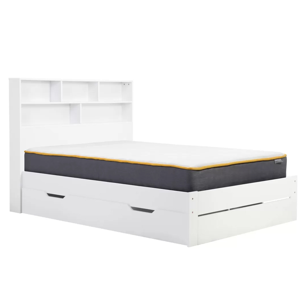 Alafia Wooden Storage Small Double Bed With 1 Drawer In White