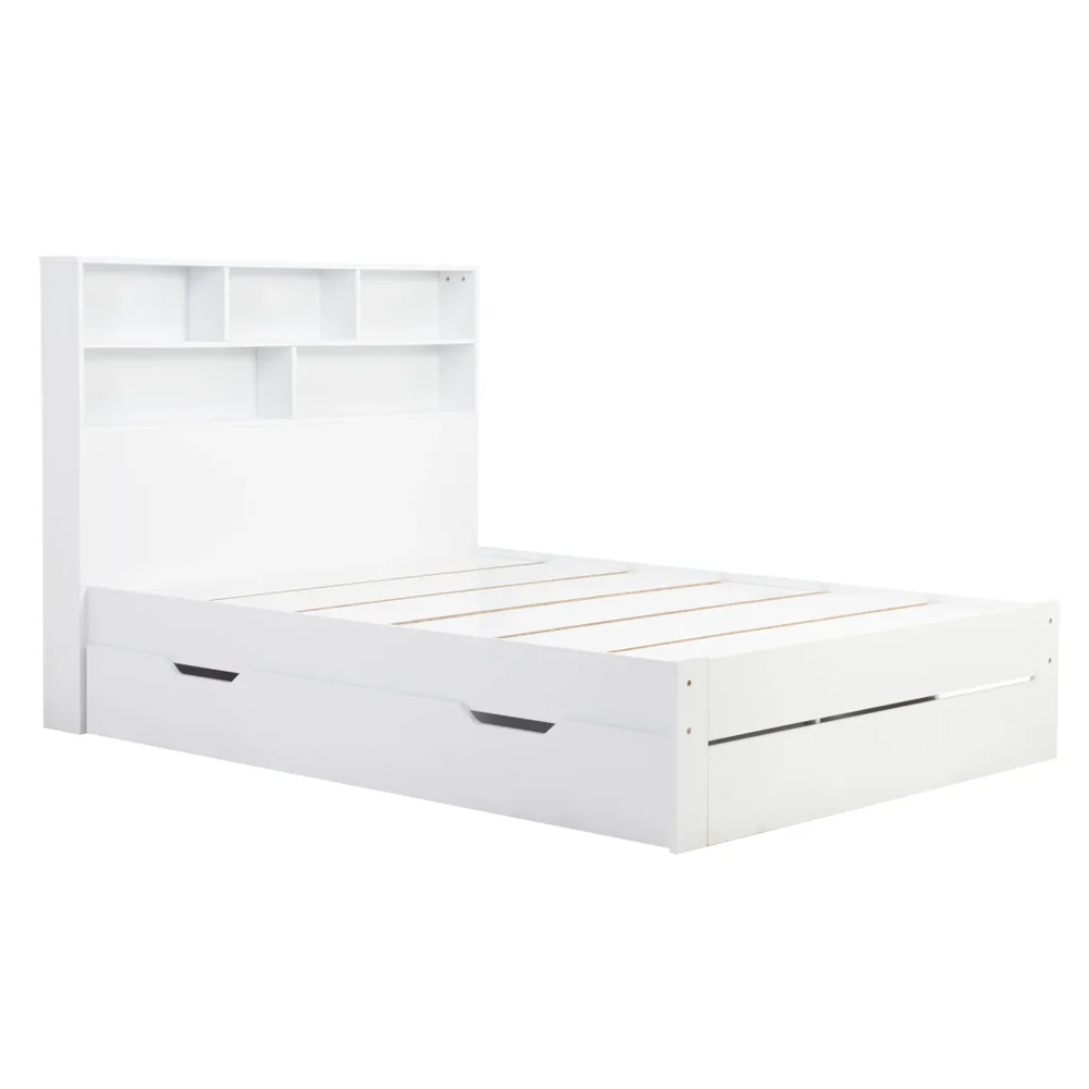 Alafia Wooden Storage Small Double Bed With 1 Drawer In White