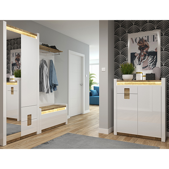 Alameda High Gloss Hallway Seating Bench In White With LED Furniture