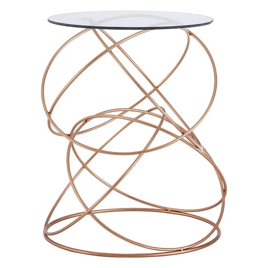 Alamon Glass Side Table In Clear With Circular Rosegold Frame