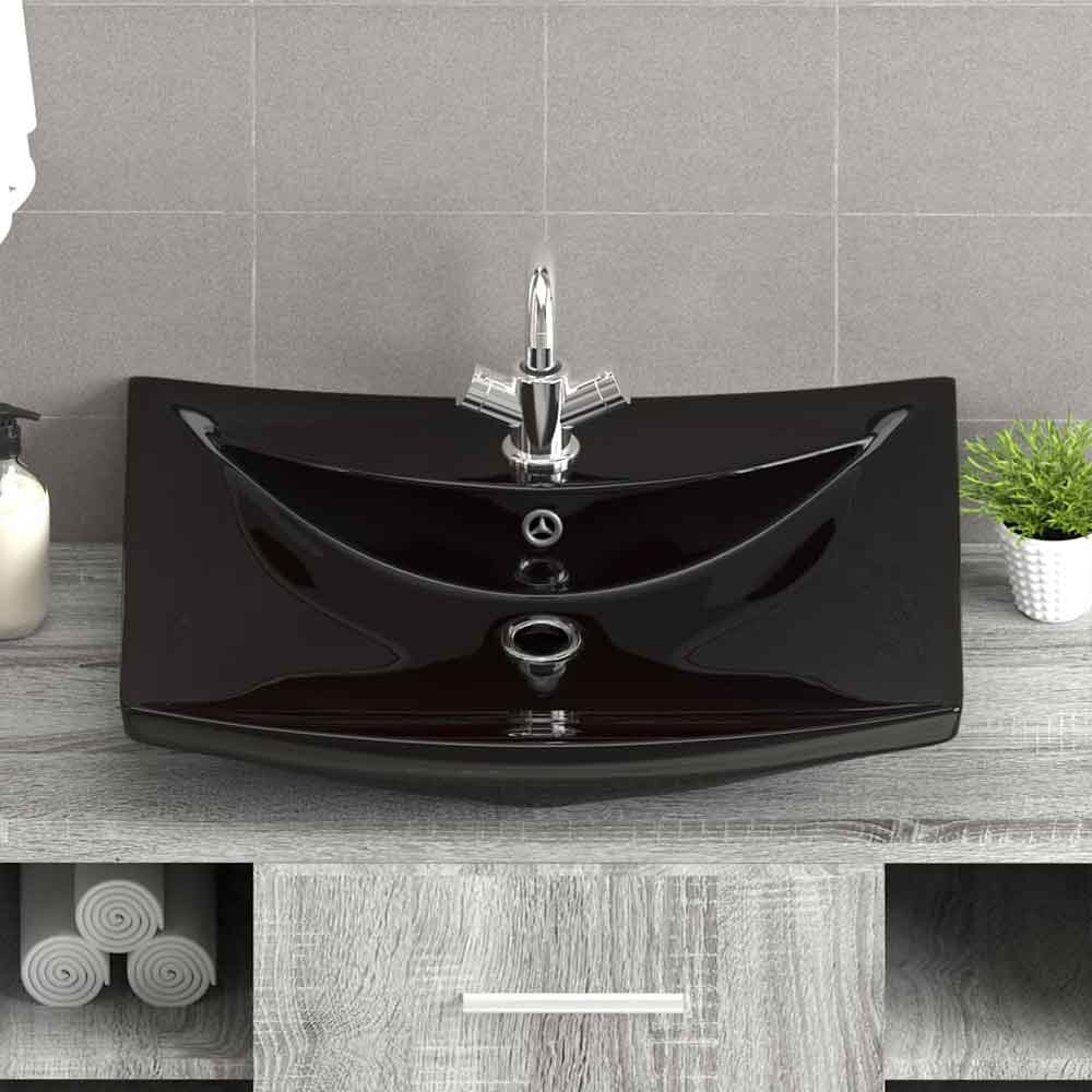 Alamosa Rectangular Countertop Basin Without Waste 600mm Wide 1TH - Black