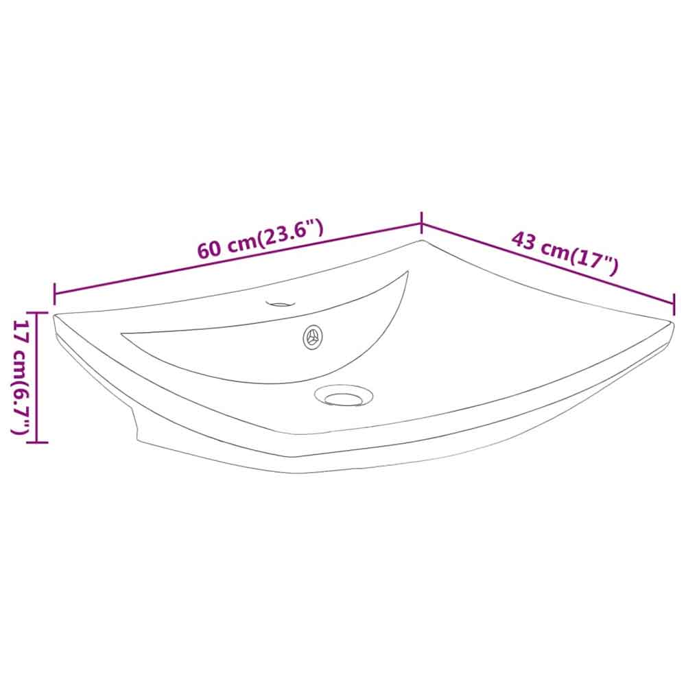 Alamosa Rectangular Countertop Basin Without Waste 600mm Wide 1TH - White