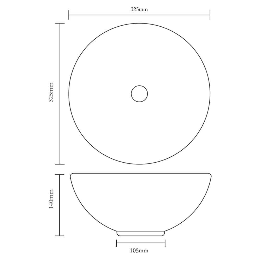 Alamosa Round Countertop Basin Without Waste 325mm Wide 0TH - White