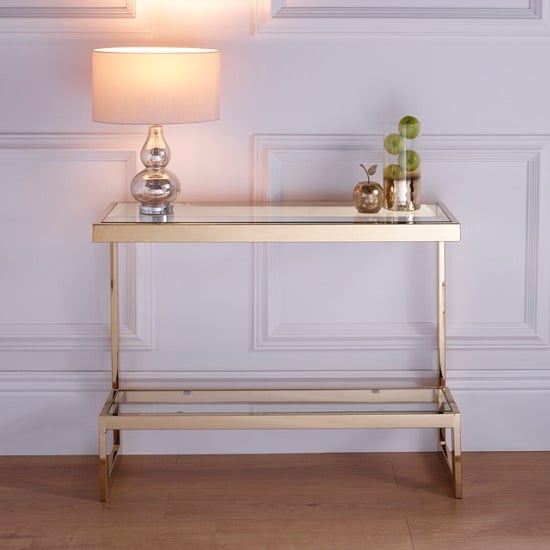 Alana Glass Console Table Rectangular In Clear With Gold