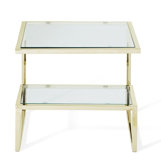 Alana Glass Lamp Table Square In Clear With Gold Frame Furniture in