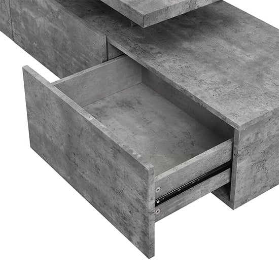 Alanis Wooden TV Stand With Storage In Concrete And LED Lights
