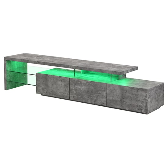 Alanis Wooden TV Stand With Storage In Concrete And LED Lights