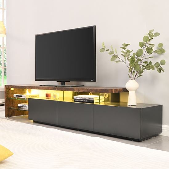 Photo of Alanis wooden tv stand with storage in smoked oak and led
