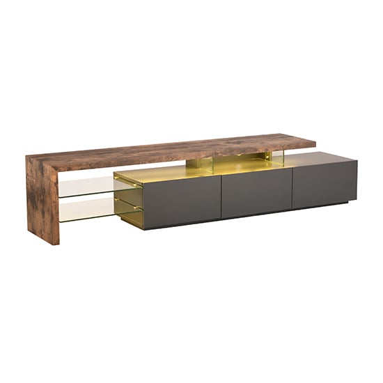 Alanis Wooden TV Stand With Storage In Rustic Oak And LED Lights