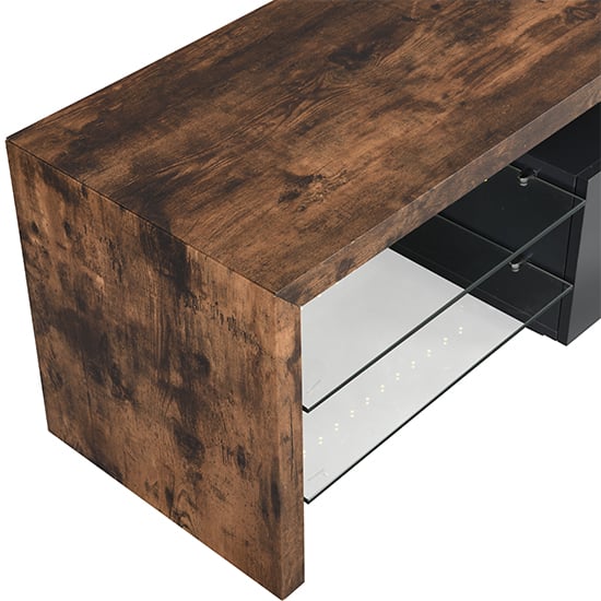 Alanis Wooden TV Stand With Storage In Rustic Oak And LED Lights