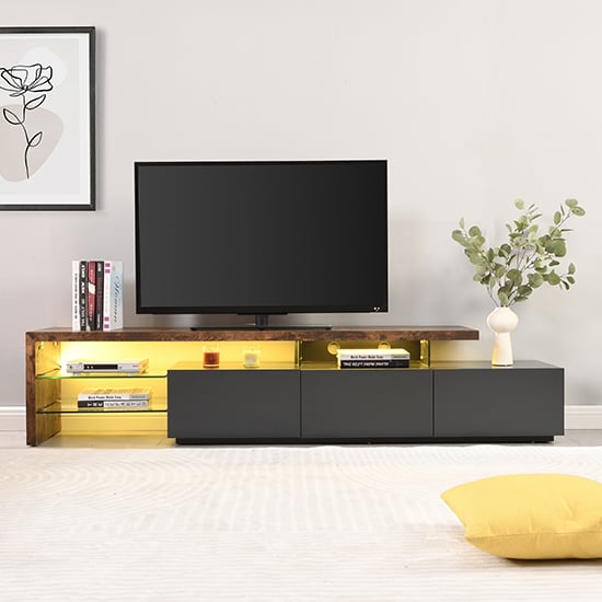 Alanis Wooden TV Stand With Storage In Rustic Oak And LED Lights