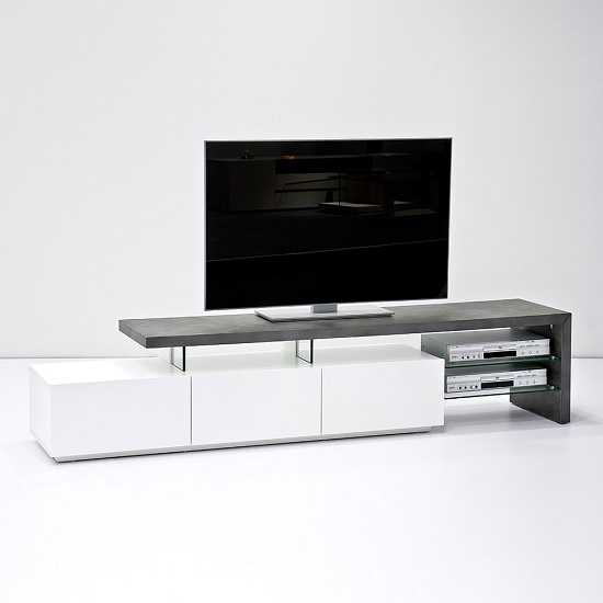 Alanis Modern Tv Stand In Concrete And Matt White With Alanis Modern Tv Stand In Concrete And Matt White With Storage 3