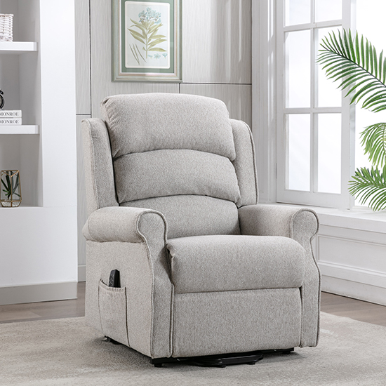 Product photograph of Alanya Fabric Dual Motor Riser Recliner Chair In Linen from Furniture in Fashion