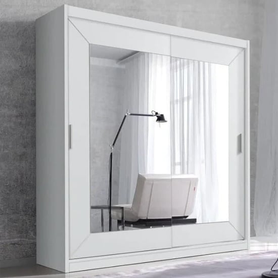 Alanya Mirrored Wardrobe 2 Sliding Doors 180cm In Matt White