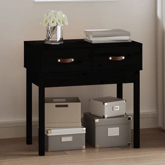 Read more about Alanya pinewood console table with 2 drawers in black