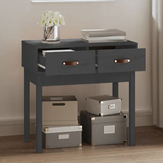 Alanya Pinewood Console Table With 2 Drawers In Grey