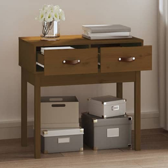 Alanya Pinewood Console Table With 2 Drawers In Honey Brown