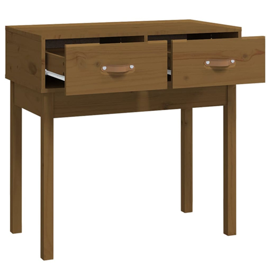 Alanya Pinewood Console Table With 2 Drawers In Honey Brown