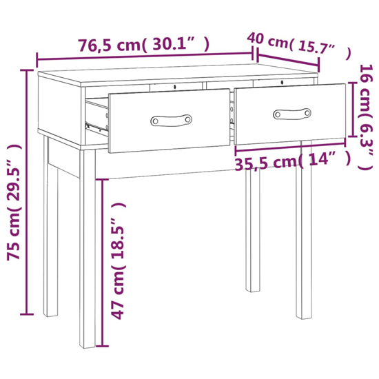 Alanya Pinewood Console Table With 2 Drawers In Honey Brown