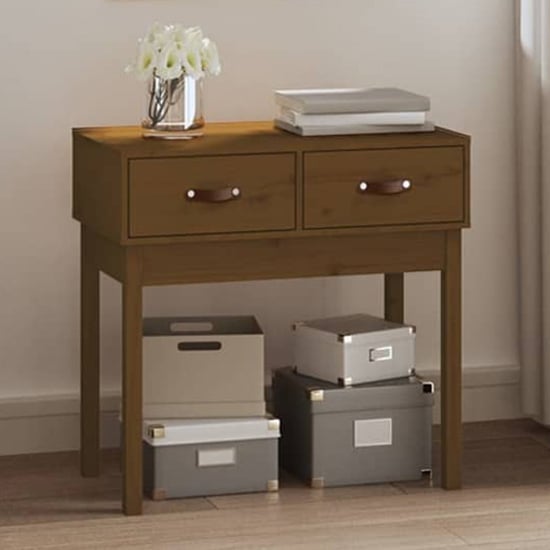 Read more about Alanya pinewood console table with 2 drawers in honey brown