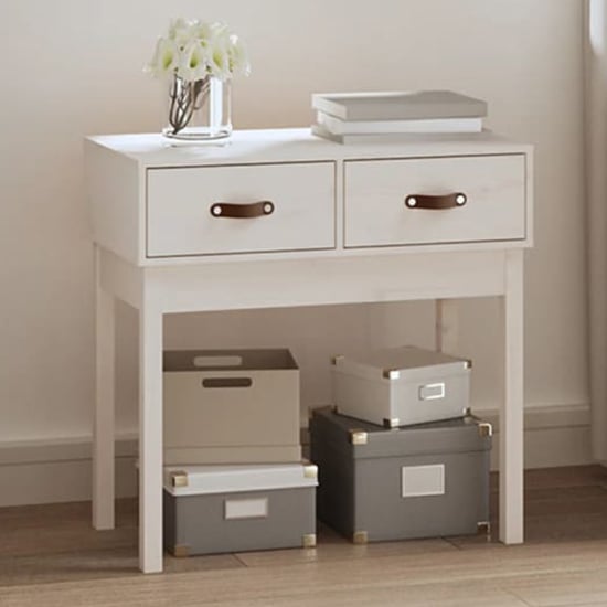 Product photograph of Alanya Pinewood Console Table With 2 Drawers In White from Furniture in Fashion