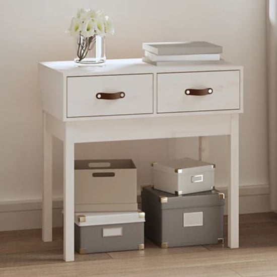 Read more about Alanya pinewood console table with 2 drawers in white
