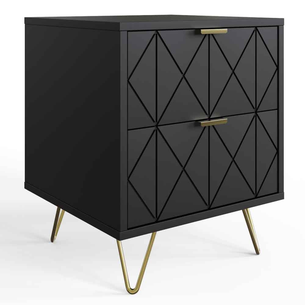 Alara Wooden Bedside Cabinet with 2 Drawers in Black