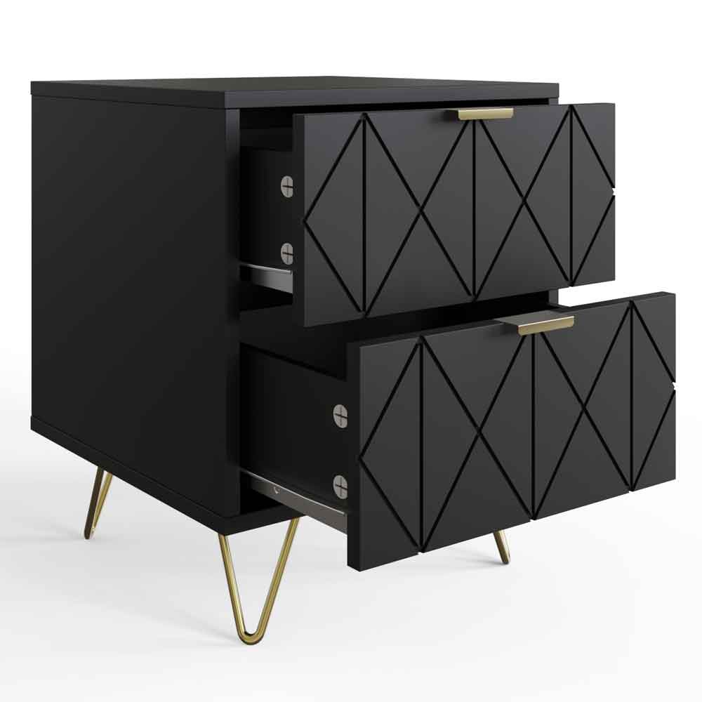 Alara Wooden Bedside Cabinet with 2 Drawers in Black
