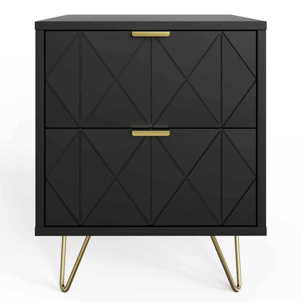 Alara Wooden Bedside Cabinet with 2 Drawers in Black